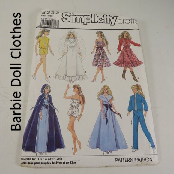 Simplicity 8333 Sewing Pattern 11.5 & 12.5" tall Doll Clothes INCOMPLETE see all - Picture 2 of 16